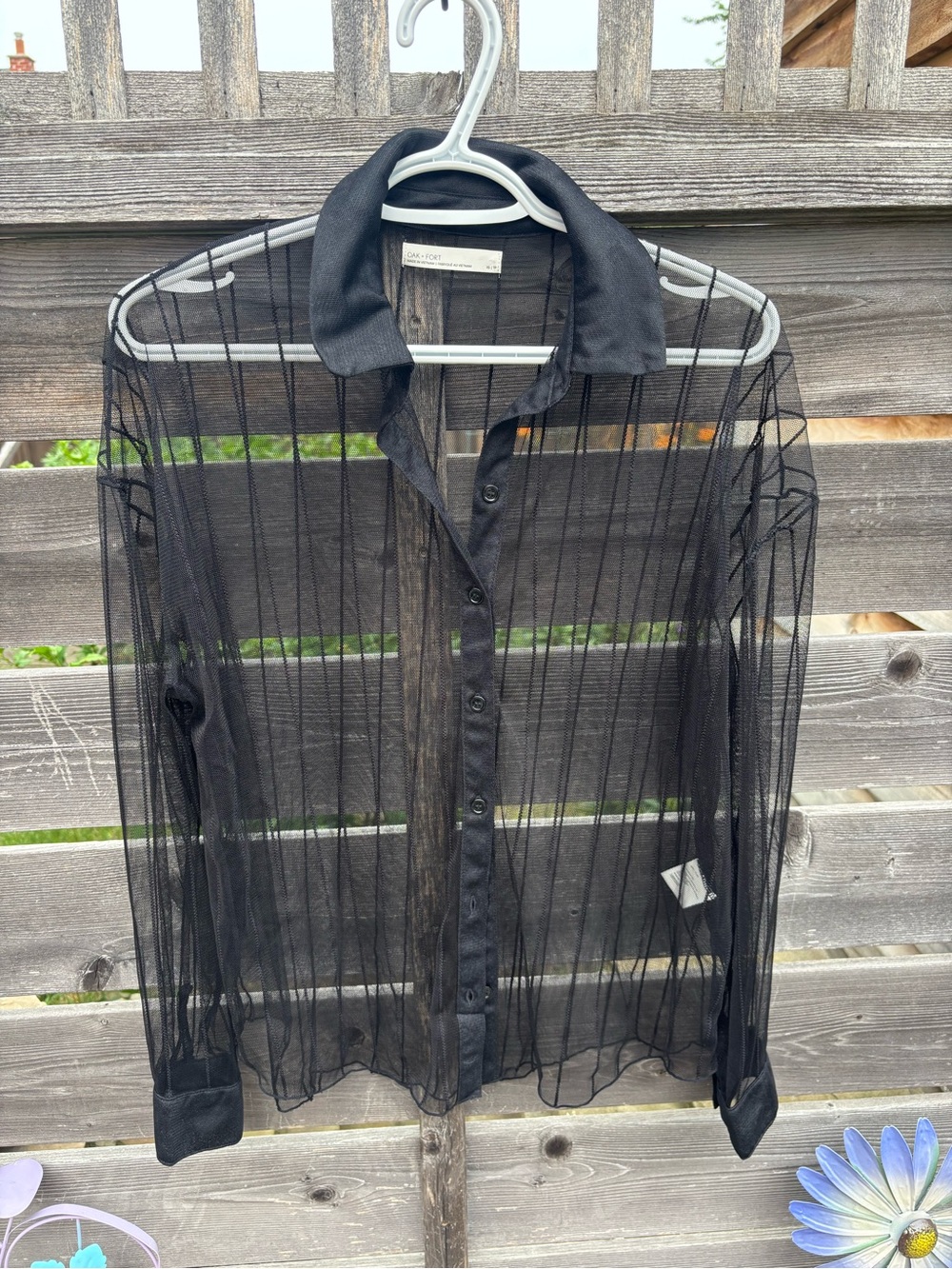 Oak + Fort Sheer Black Button-Up Shirt